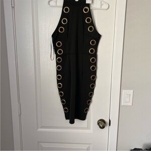 Black Mini Dress with Gold Eyelet Detail